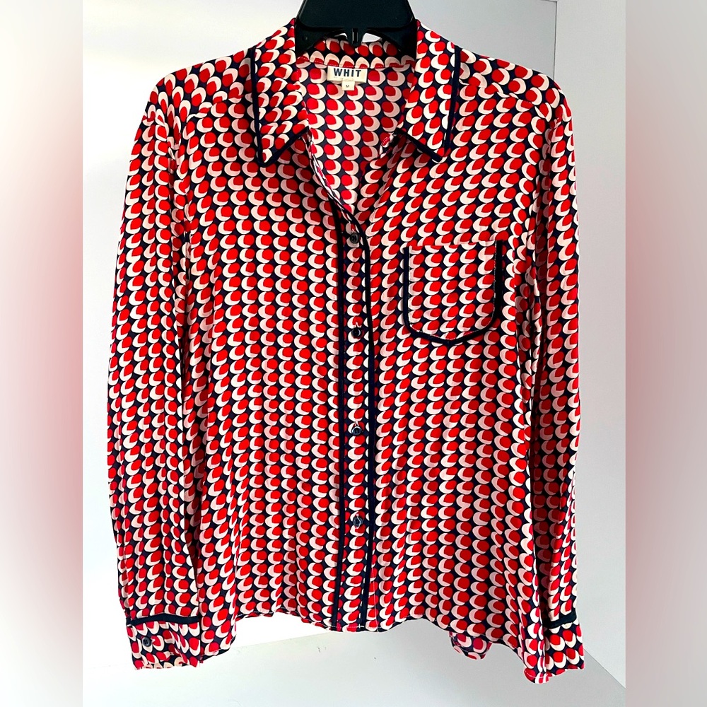 Whit Colorful Silk Blouse Top